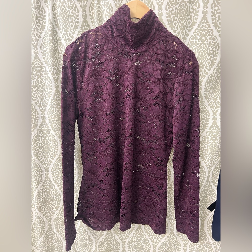 White House Black Market Red Embellished Fitted Long Sleeve Blouse